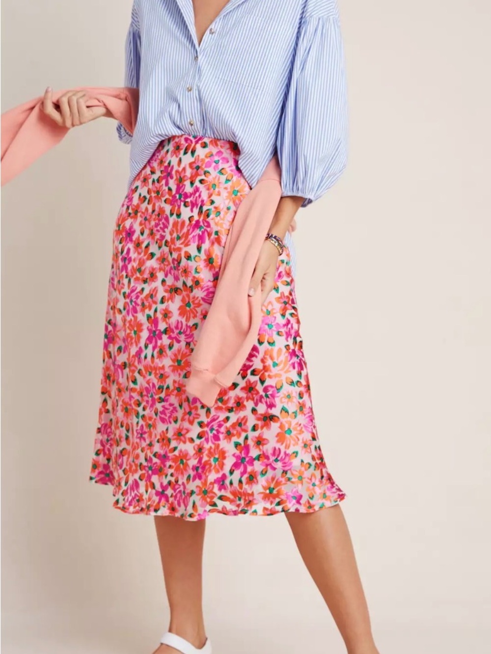 Maeve Ravenna Bias Midi Skirt - Large